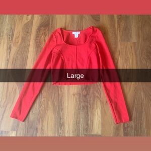 Women's Red Long-Sleeve Crop Top